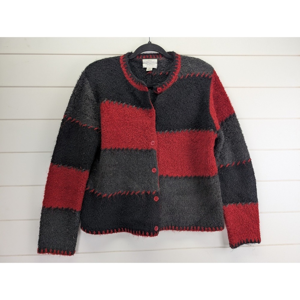 Womens‎ Vintage Hand Embroidered Cardigan Medium Mohair Artsy Patchwork Granny